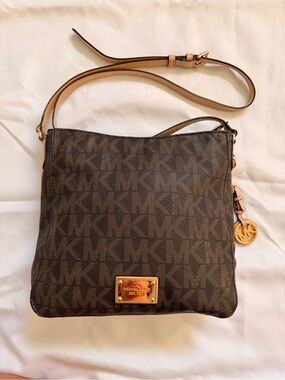 Michael Kors Brown and Tan Logo Crossbody Bag